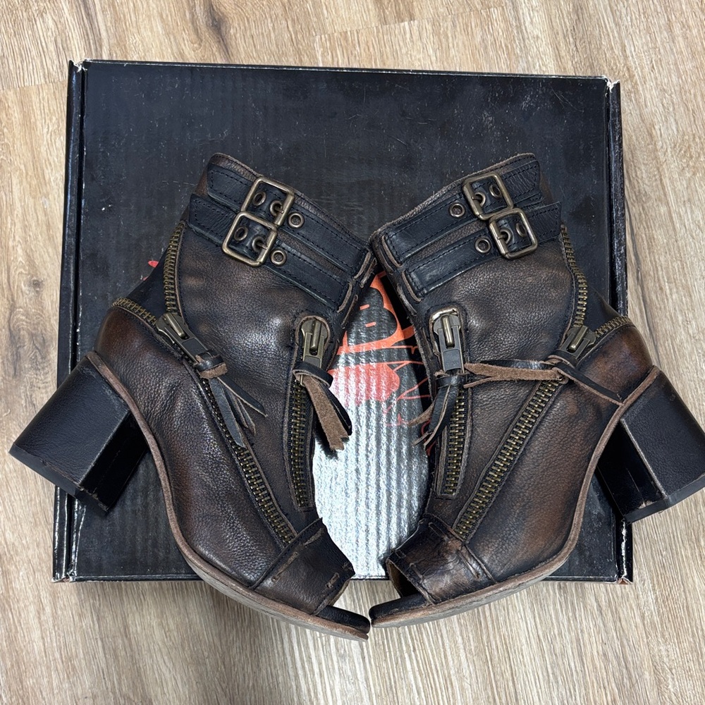 Freebird Women's Brown Ankle Boots with Buckles - Picture 3 of 9